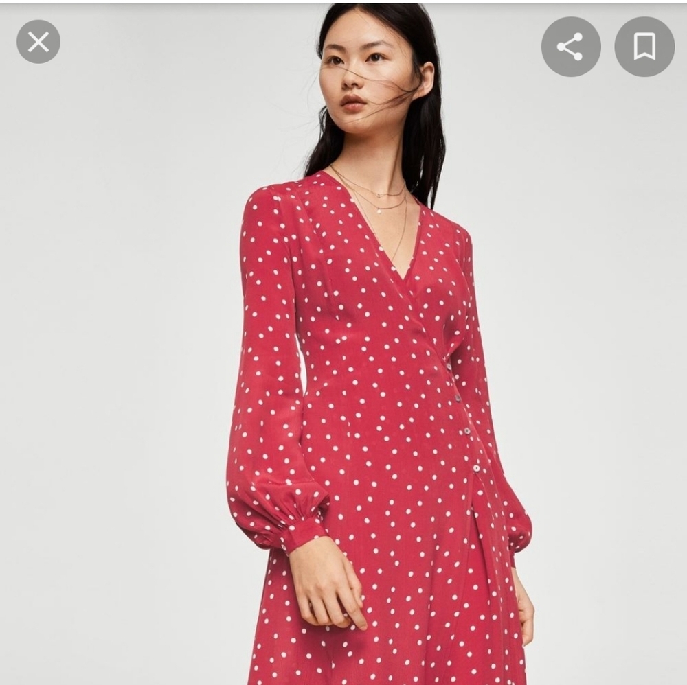 NEW mango polka dot red wrap button dress Medium